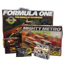 Scalextric Formula One Silverstone set, with two racing cars, two throttles and track, and a