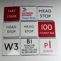 Bus and Coaching Memorabilia; A collection of London Transport enamel Bus Stop E-Plates,