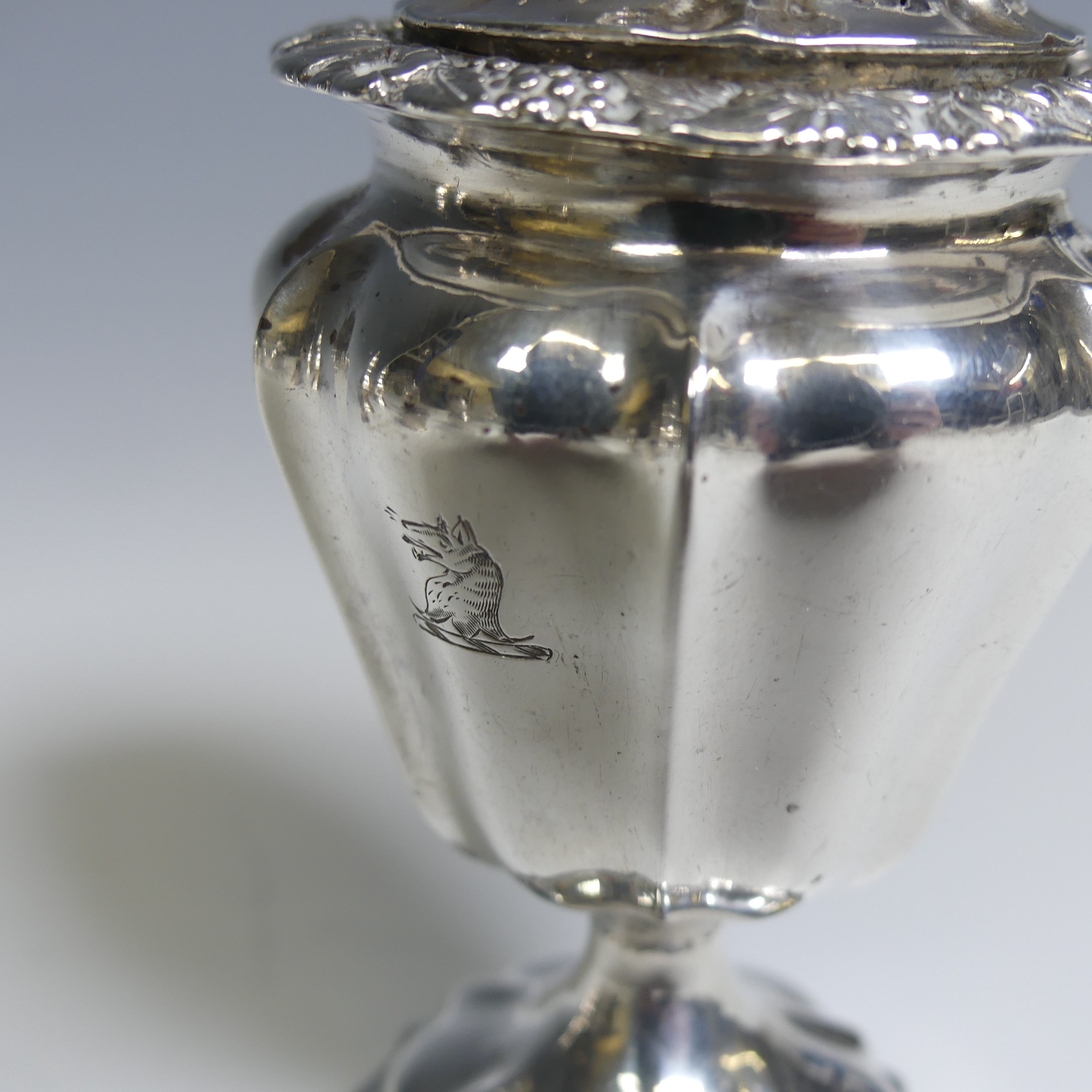 A William IV silver Pepperette, by Jonathan Hayne, hallmarked London 1835, the pierced cover with - Image 6 of 12