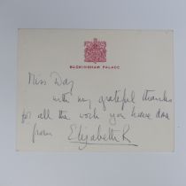 H.M Queen Elizabeth II; A handwritten Note, undated, on a Buckingham Palace headed note card to Kate