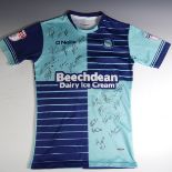 Football memorablilia: a signed Wycombe Wanderers F.C. football shirt, 2016-17 season, bearing ink