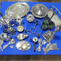 A quantity of Silver Plate, including a Corinthian Column electric lamp base, a kettle on stand,