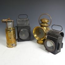 A brass miners Lamp marked 'McGEOCH 0583', together with a possible Lucas Burbury brass Vintage