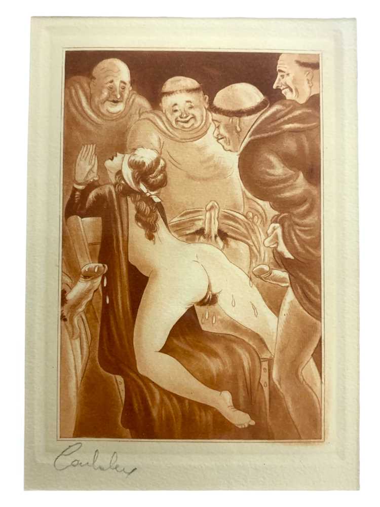 SIX EROTIC AQUATINTS IN SEPIA