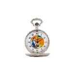 FULL HUNTER AUTOMATA POCKET WATCH. EROTIC SCENE ON THE DIAL AND CASE.