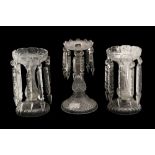 A BACCARAT CLEAR GLASS LUSTRE AND A PAIR OF GLASS LUSTRES