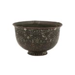 A TINNED COPPER BOWL WITH BLACK LAC INLAY Possibly Kashmir, Northern India or Central Asia, late 18t