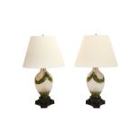 A PAIR OF GLASS TABLE LAMPS