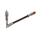 AN OTTOMAN SILVER SMOKING PIPE WITH A HARDSTONE-SET MOUTHPIECE Ottoman Turkey or Provinces, mid to l