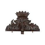 CARVED MAHOGANY EUROPEAN HERALDIC FURNITURE MOUNT