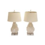 A PAIR OF CONTEMPORARY COMPOSITE CRYSTAL TABLE LAMPS