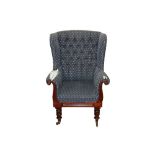 A WILLIAM IV MAHOGANY WING BACK ARMCHAIR