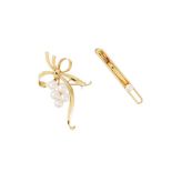 A MIKIMOTO CULTURED PEARL BROOCH AND TIE PIN