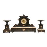 A VICTORIAN SLATE MARBLE CLOCK GARNITURE