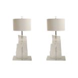 A PAIR OF CONTEMPORARY COMPOSITE CRYSTAL TABLE LAMPS