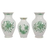 THREE HEREND GREEN DECORATED VASES