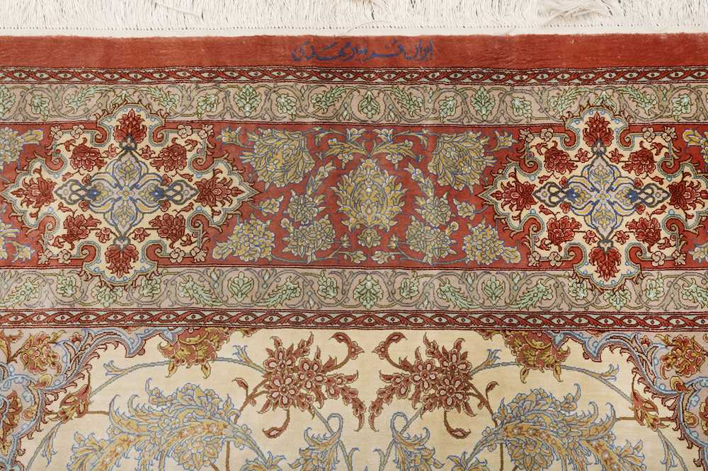 AN EXTREMELY FINE SIGNED SILK QUM CARPET, CENTRAL PERSIA - Image 4 of 9