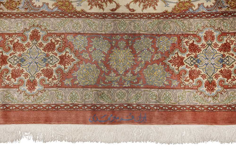 AN EXTREMELY FINE SIGNED SILK QUM CARPET, CENTRAL PERSIA - Image 7 of 9