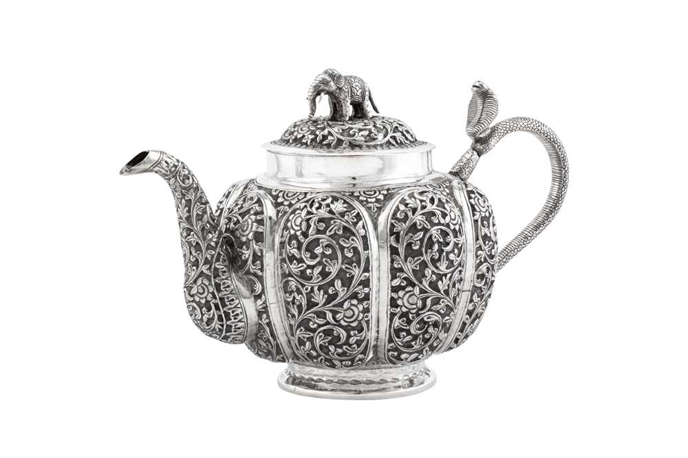 A late 19th century Anglo – Indian unmarked silver three-piece tea service, Lucknow circa 1890 - Image 2 of 3