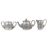 A late 19th century Anglo – Indian silver three-piece bachelor tea service, Madras circa 1890 by P.