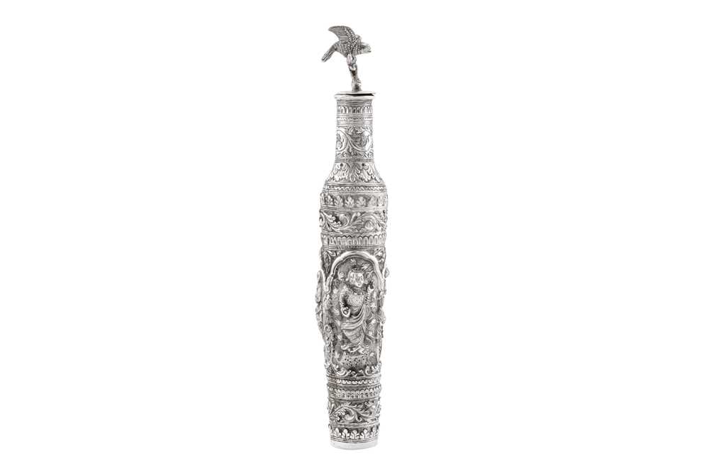 An early 20th century Burmese unmarked silver flask or bottle, Mandalay circa 1910