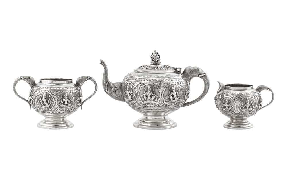 An early 20th century Anglo – Indian silver three-piece tea service, Bombay circa 1910 by Tarachand