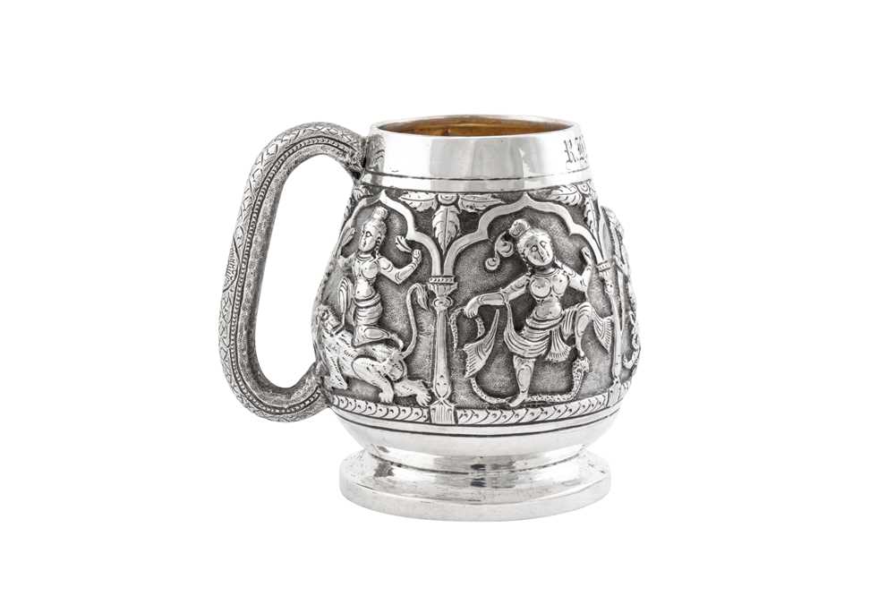 A late 19th century Anglo – Indian unmarked silver christening mug, Madras dated 1899 - Image 3 of 4