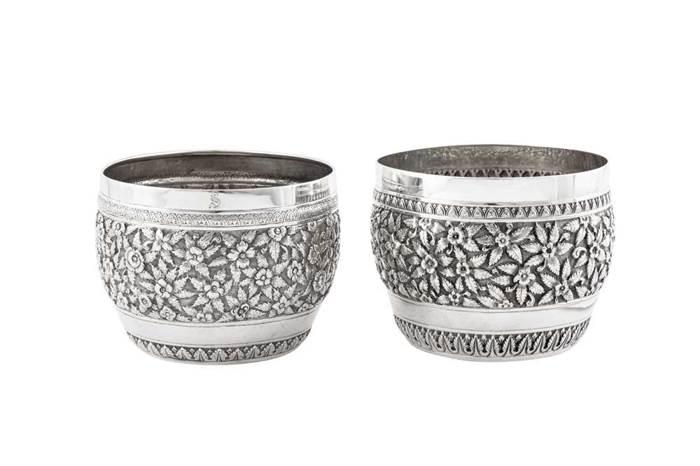 A matched pair of early 20th century Anglo – Indian silver bowls, Madras circa 1910 by P. Orr & Sons