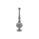 A late 19th century Anglo – Indian unmarked silver rose water sprinkler (gulab pash), Cutch circa 18