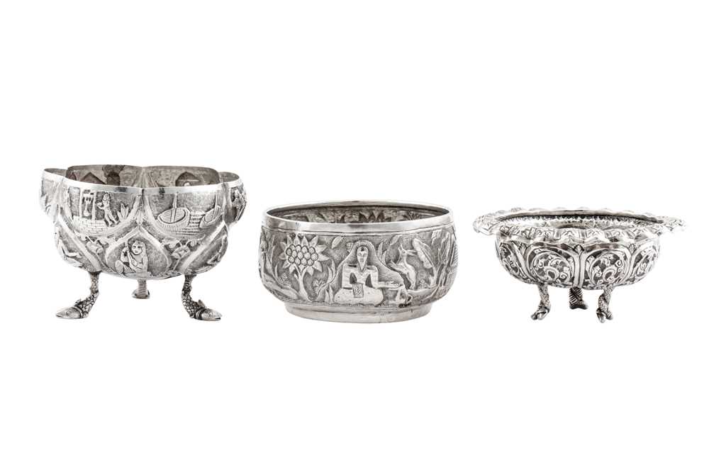 Three early 20th century Anglo – Indian unmarked silver small bowls, Lucknow circa 1910