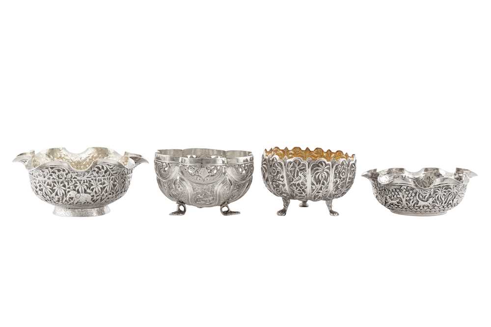 Four early 20th century Anglo – Indian unmarked silver small bowls, Lucknow circa 1910