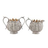 A late 19th century Anglo – Indian unmarked silver strawberry set, Kashmir circa 1890
