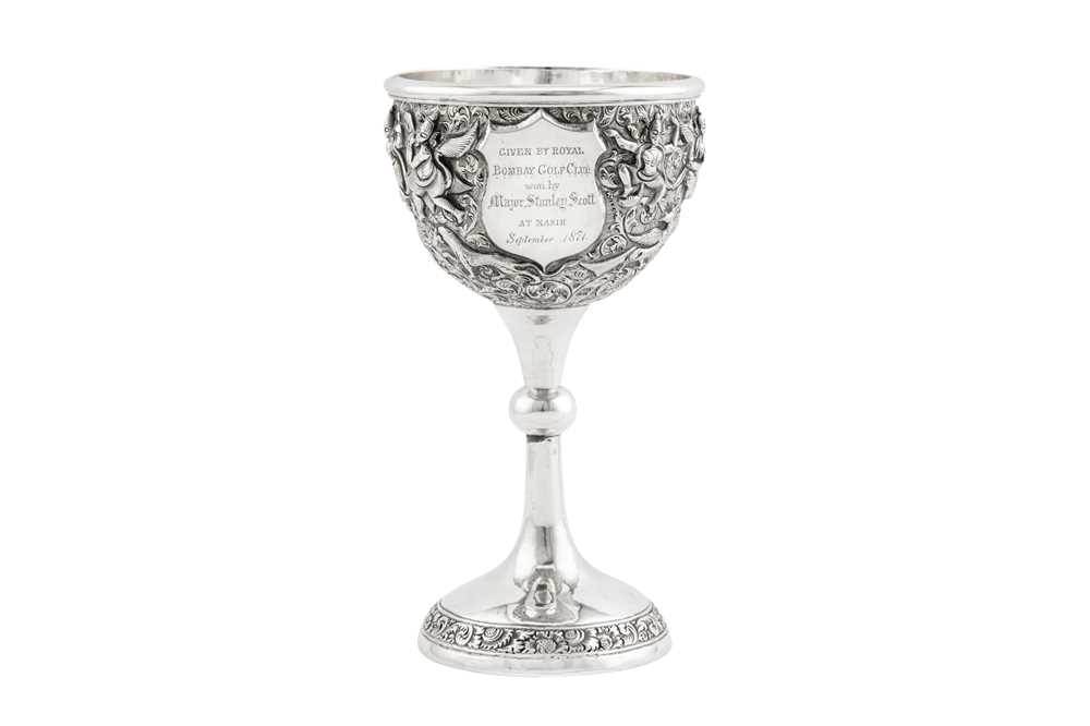 A rare late 19th century Anglo – Indian unmarked silver standing cup, presumably Nasik, dated 1871