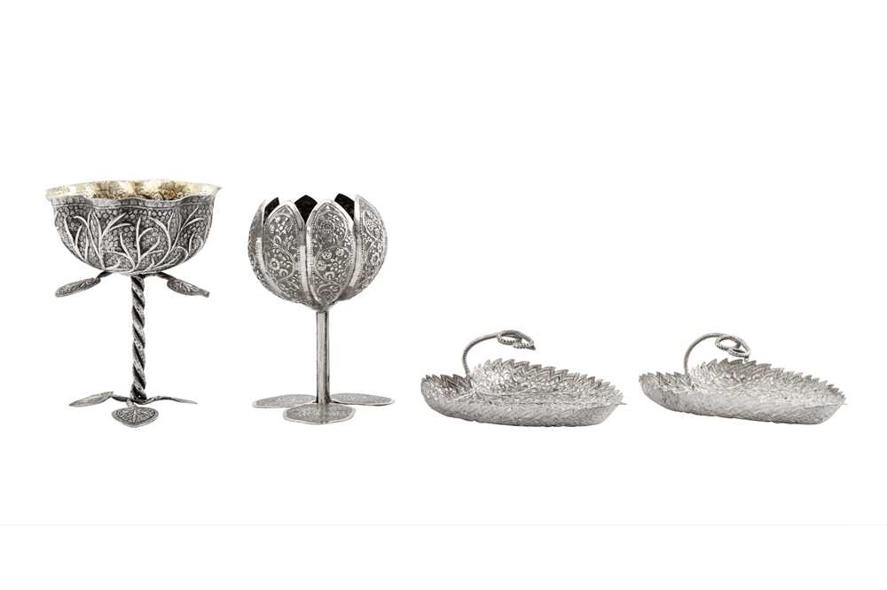 A pair of early 20th century Anglo – Indian unmarked silver dishes, Kashmir circa 1910