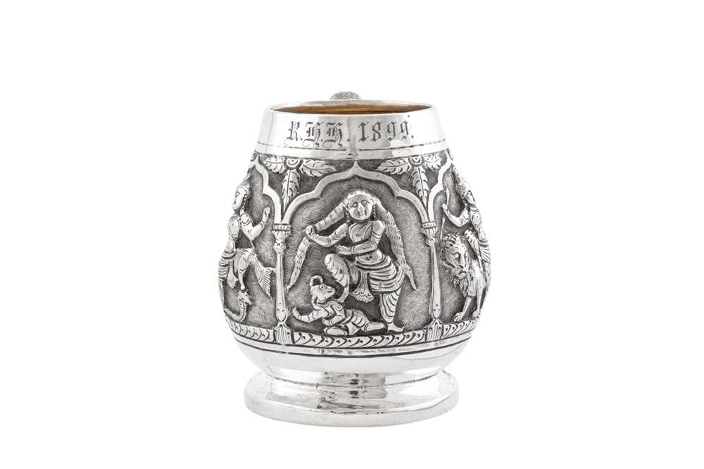 A late 19th century Anglo – Indian unmarked silver christening mug, Madras dated 1899 - Image 2 of 4