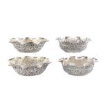 Two pairs of early 20th century Anglo – Indian unmarked silver small bowls, Lucknow circa 1910