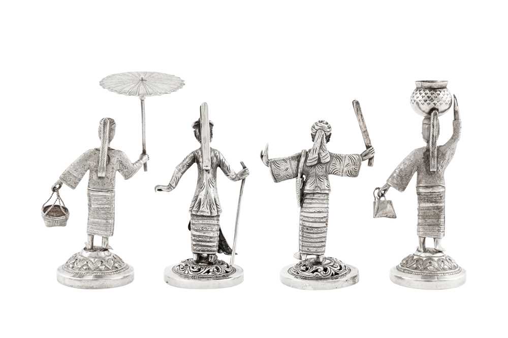 Two pairs of late 19th / early 20th century Burmese unmarked silver menu holders, Rangoon circa 1900 - Image 2 of 2