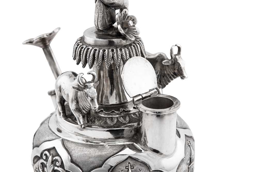 A rare and highly unusual early 20th century Anglo – Indian silver figural rose water sprinkler or s - Image 6 of 12