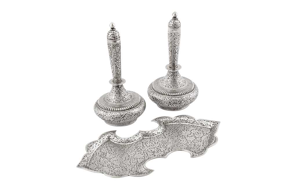 A pair of late 19th / early 20th century Anglo – Indian unmarked silver bottles (surhai), Kashmir ci - Image 2 of 2