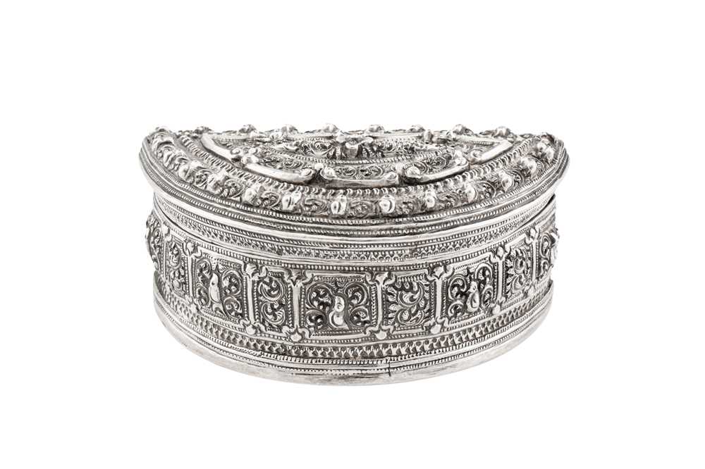An early 20th century Burmese unmarked silver lime box, Shan States circa 1910