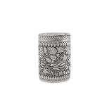 A late 19th / early 20th century Anglo – Indian unmarked silver tea caddy, Kashmir circa 1900