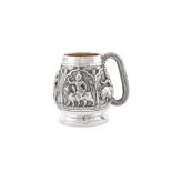 A late 19th century Anglo – Indian unmarked silver christening mug, Madras dated 1899