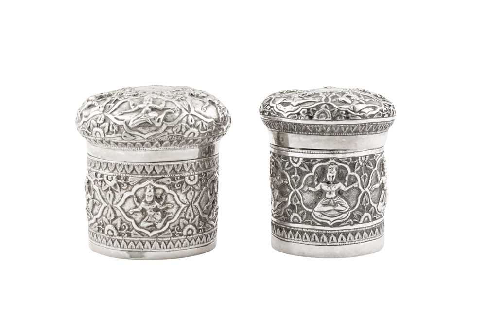 Two late 19th / early 20th century Anglo – Indian unmarked silver dressing table jars, Lucknow circa