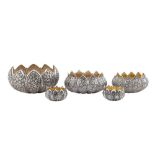 An assembled group of early 20th century Anglo – Indian unmarked silver bowls, Kashmir circa 1910