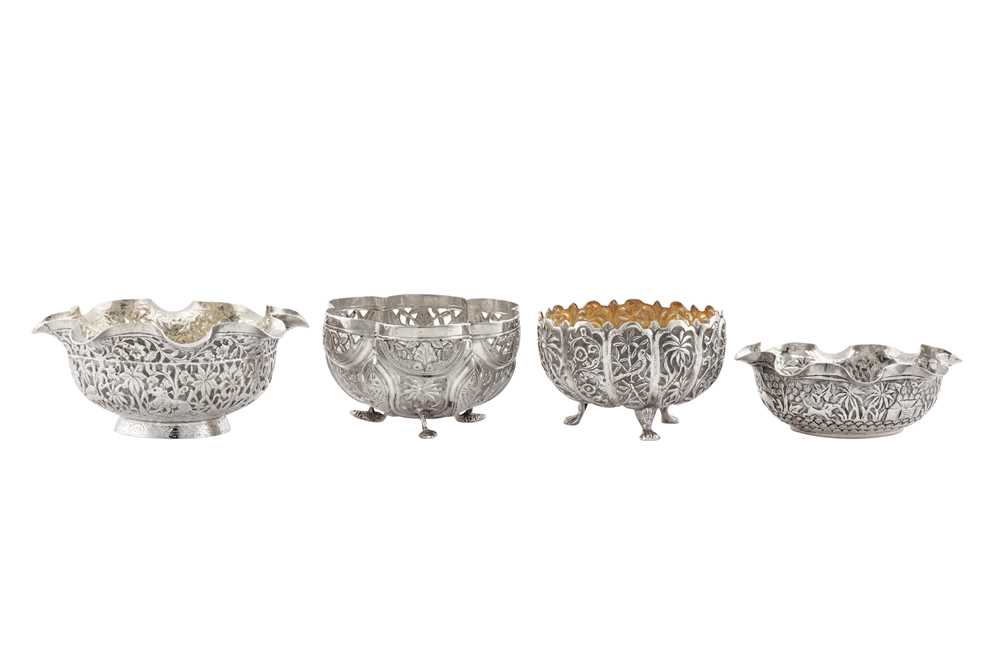 Four early 20th century Anglo – Indian unmarked silver small bowls, Lucknow circa 1910 - Image 2 of 2