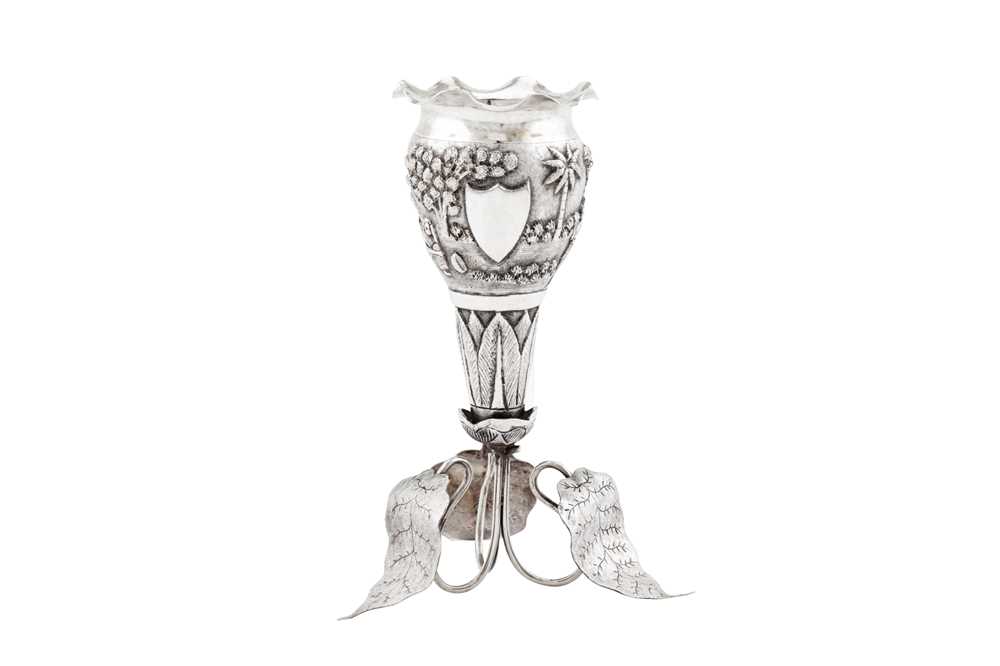 An early 20th century Anglo – Indian unmarked silver posy vase, Calcutta circa 1920