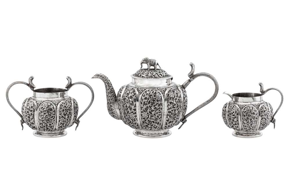 A late 19th century Anglo – Indian unmarked silver three-piece tea service, Lucknow circa 1890