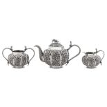 A late 19th century Anglo – Indian unmarked silver three-piece tea service, Lucknow circa 1890