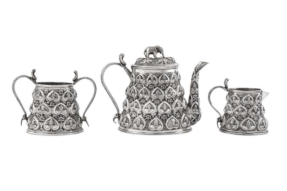 A very rare late 19th century Anglo – Indian silver three-piece tea service, Lucknow circa 1890 - Image 2 of 6