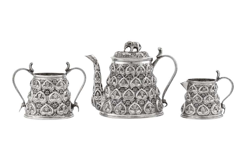 A very rare late 19th century Anglo – Indian silver three-piece tea service, Lucknow circa 1890